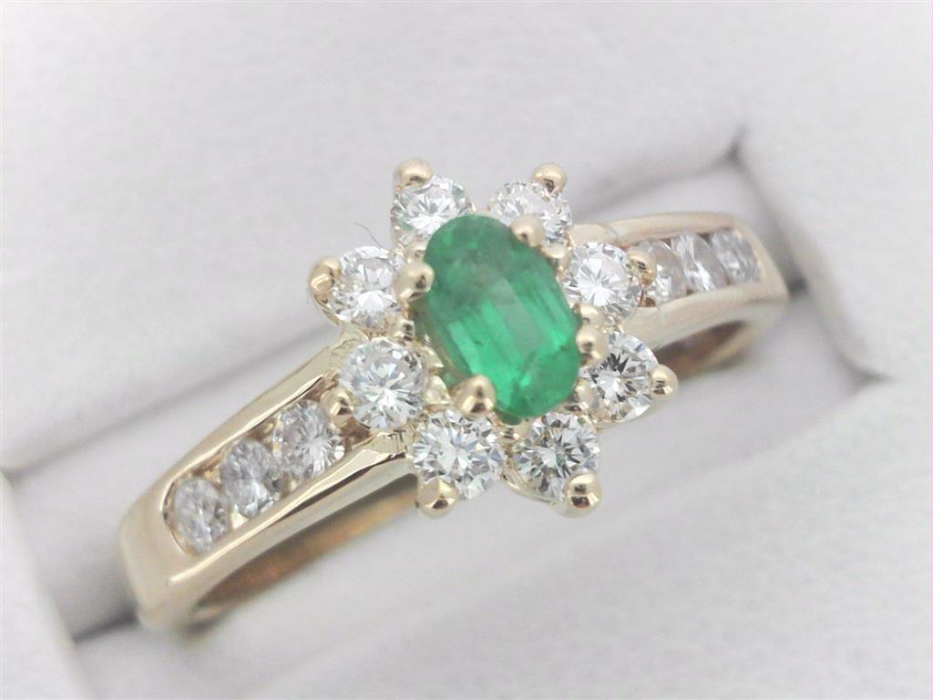 Emerald Diamond Halo Ring
