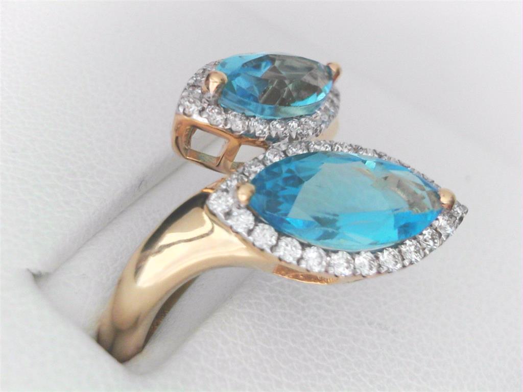 Blue Topaz Diamon Halo Ring