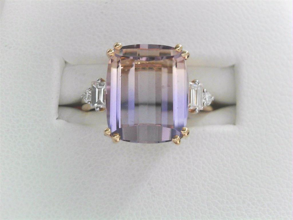 Diamond Emerald-Cut Ametrine Ring