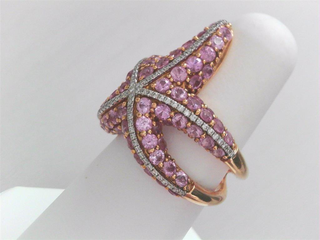 Rose Gold Diamond Pink Sapphire Star Fish Ring