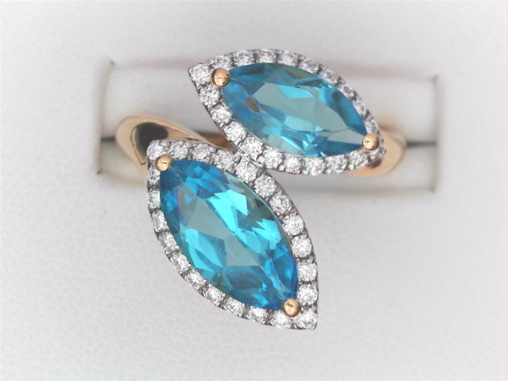 Blue Topaz Diamon Halo Ring